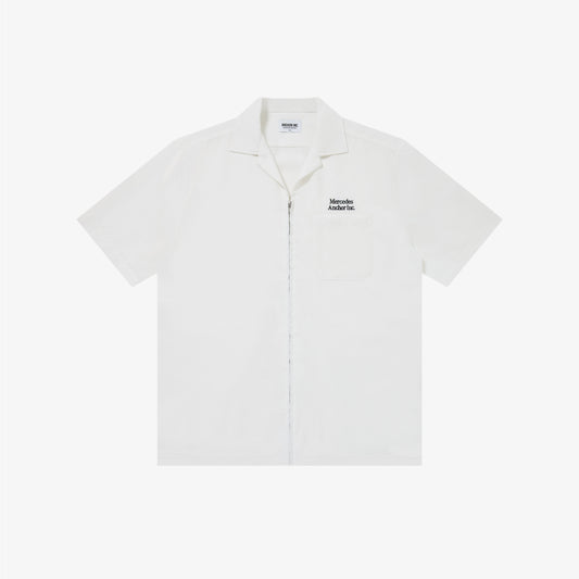 OPEN COLLARED S/S LINEN ZIP SHIRT WHITE