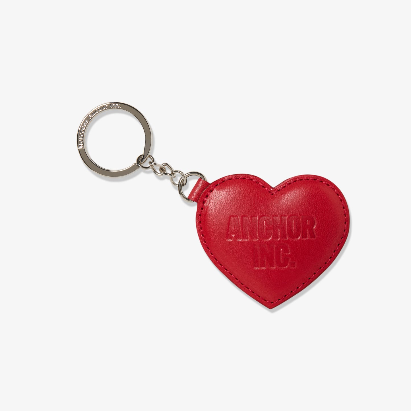 BOLD LOGO LEATHER HEART KEYCHAIN RED
