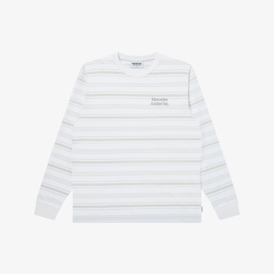MULTI STRIPED L/S TEE WHITE